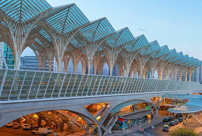 Oriente Railway Station at dusk, Parque das Naçoes, Lisbon, Portugal