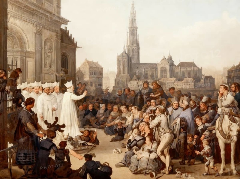 Saint Norbert of Xanten, c. 1080 — 1134, preaching against the Heresy of Tanchelm of Antwerp, early 12th century, Antwerp, Belgium