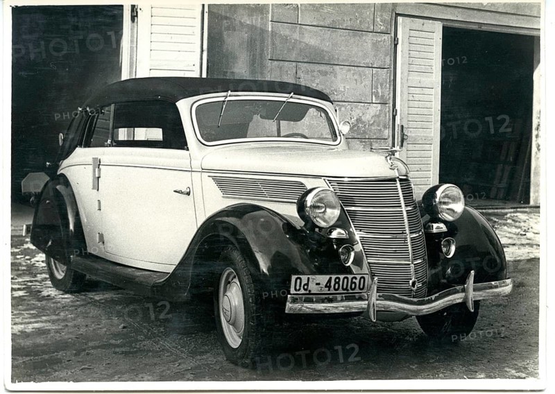 Adler, car, classic car, coupé, Germany, A classic car in classic black and white near a garage, around 1935