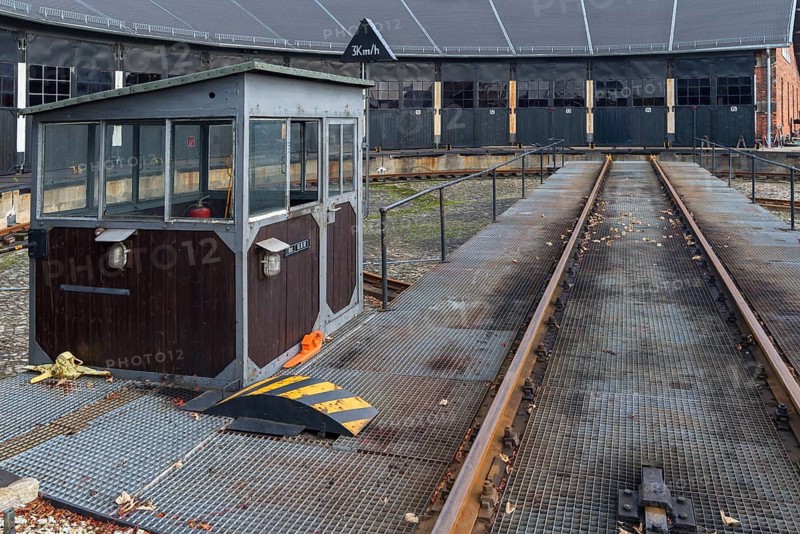 Hub with 15 permanent ring locomotive sheds, German Steam Locomotive Museum, Neuenmarkt, Upper Franconia, Bavaria, Germany