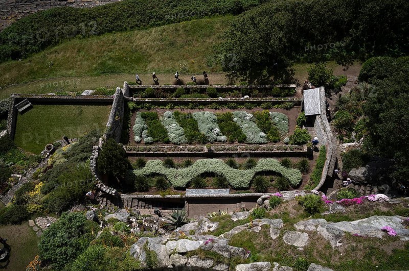 View from above of former greenhouse, subtropical garden, St Michael's Mount, Cornwall, England, Great Britain, Great Britain
