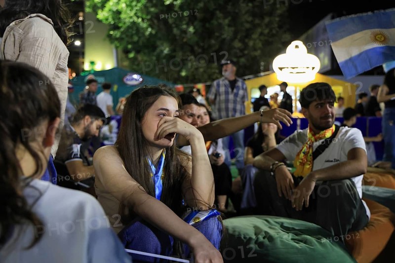 Damascus, Syria - July 19, 2026: Argentina supporters express despair as they react to their team's defeat immediately following the conclusion of the 2026 FIFA World Cup final match against Spain during a public viewing event in Damascus, Damascus, Damascus, Syria