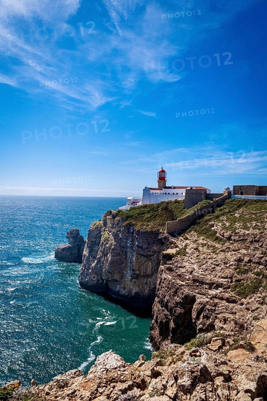 Lighthouse (Cabo de São Vicente) on a cliff, Algarve, Portugal