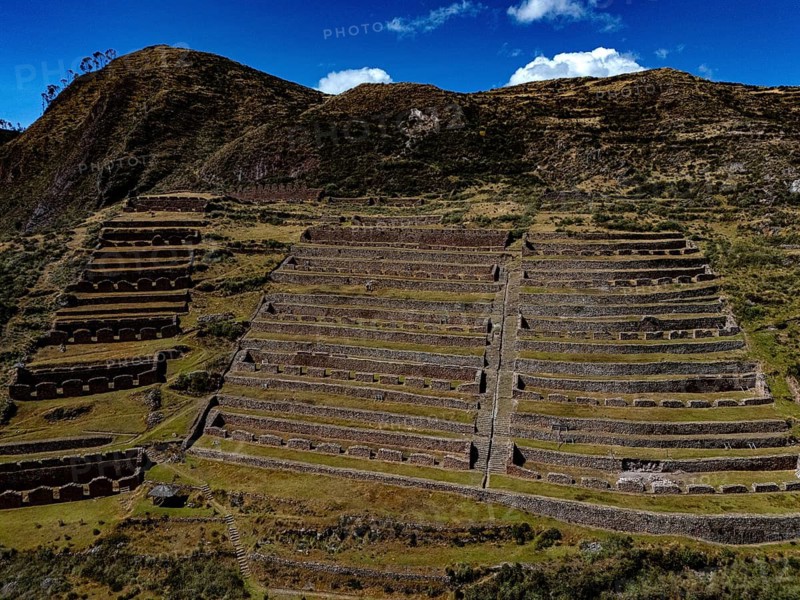Machu Colca archaeological site near Cinchero, agricultural terraces and warehouses, Inca deposit, also Machu Qollqa, Inca architecture, Urubamba Valley, Cusco region, southern Peru, South America