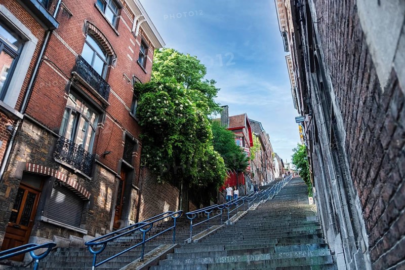 The Montagne de Büren, Büren Treppe, landmark in the old town of Liège, Belgium, digitally reworked