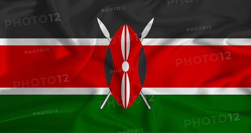Realistic Kenya flag waving. Close up of flag of Kenya with cloth texture