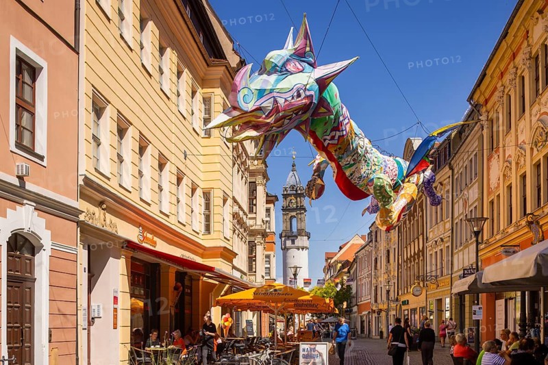 Reichenstraße mit Reichenturm, Bautzen, Saxony, Germany