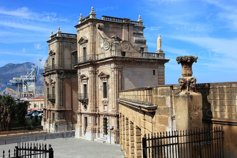 Sicily, in the old town of Palermo, the historic Porta Felice port gate, Italy