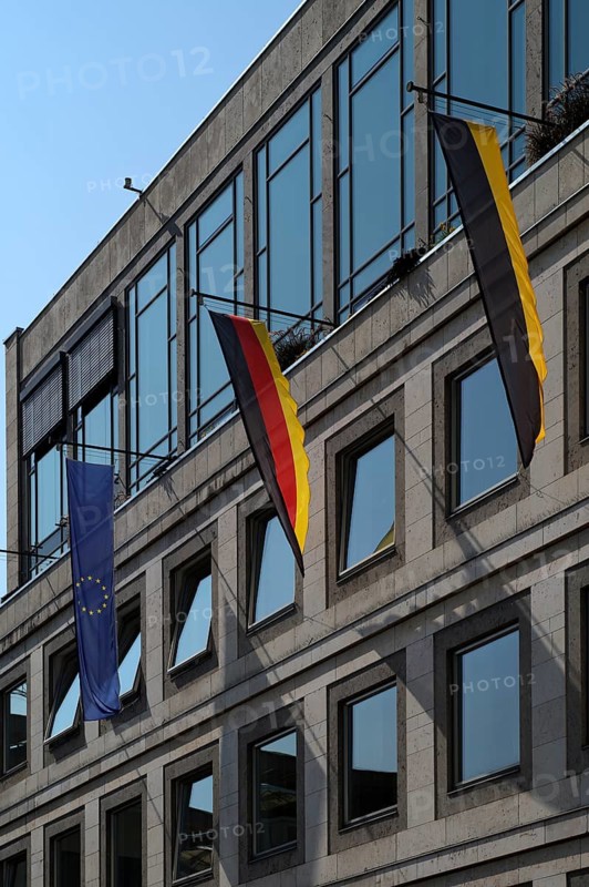 Flags of Europe, Germany, Baden-Württemberg, European flag, German flag, Town Hall, Market Square, Stuttgart, Baden-Württemberg, Germany