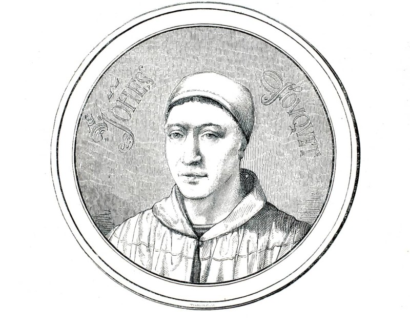 Portrait of the famous French painter and illuminator of the Early Renaissance, Jean Fouquet (c. 1420–1481), originally a circular enamel medallion, authentic, high-resolution reproduction based on a 19th-century original, exact date of the depiction unknown, historical