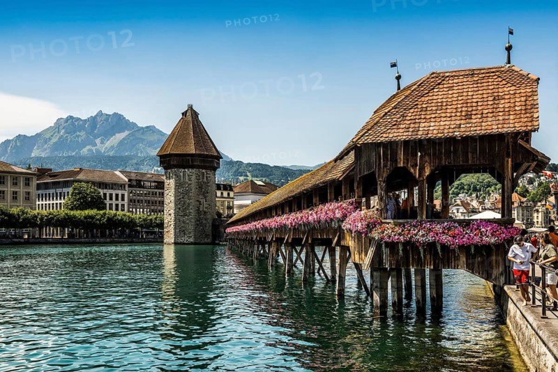 Chapel Bridge and Old Town, Lucerne, Lake Lucerne, Canton of Lucerne, Switzerland