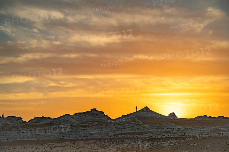 Sunset in the White Desert National Park in the Egyptian part of the Libyan Desert, Egypt