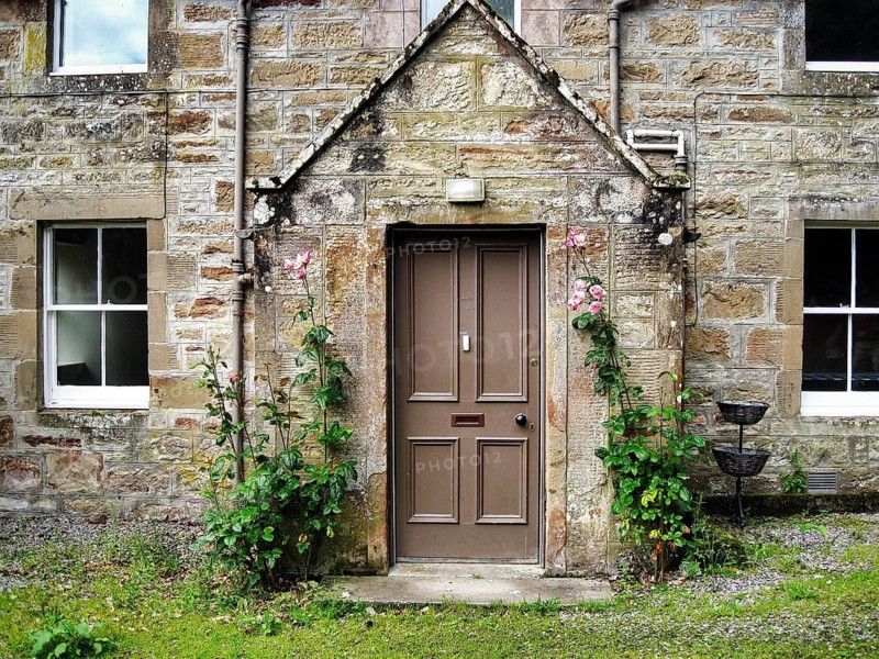 Facade detail, traditional entrance area, cottage, Nairn, Inverness, Scottish Highlands, Scotland, Great Britain