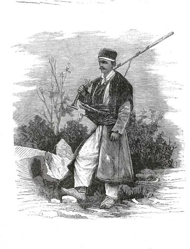 Mirdita soldier, warrior from the Mirdita region in northern Albania, 1860, authentic, high-resolution reproduction from a 19th century model, exact date of depiction unknown, historical