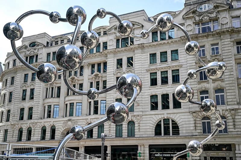 Infinite Accumulation sculpture by Japanese artist Yayoi Kusama, reflecting spheres, detail, Liverpool Street Station, Broadgate district, City of London, England, Great Britain, Great Britain