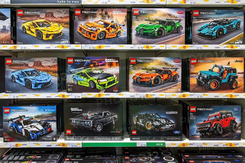 Lego Technic Fast & Furious sales rack and racing cars, Dubai, United Arab Emirates, UAE
