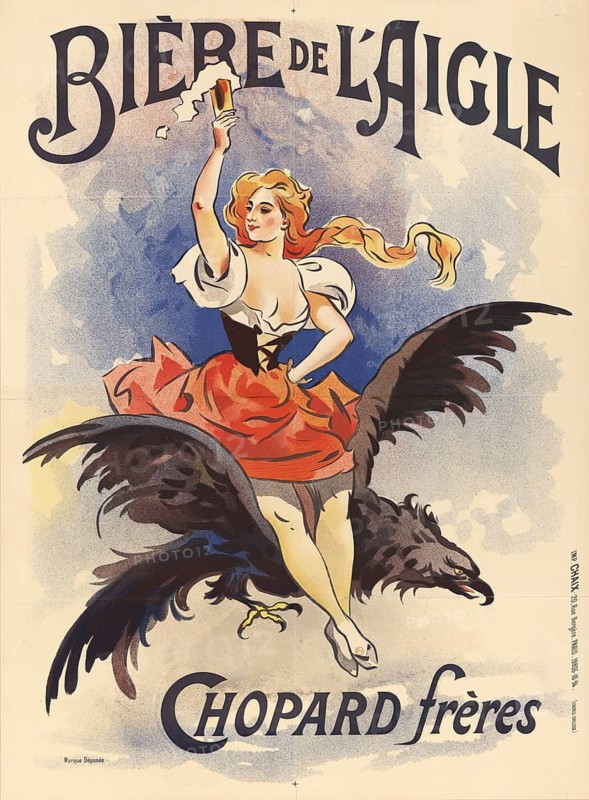 Advertising poster, beverage advertisement, Belgian advertising poster for Blé d'Or, a grain-based schnapps made by J.B. Piron-Dadrel from Jumet. The poster shows a rural scene with a relaxed man, a dog and a bottle of the advertised liquor, authentic reproduction of a historical advertising poster, advertising sign, in high resolution