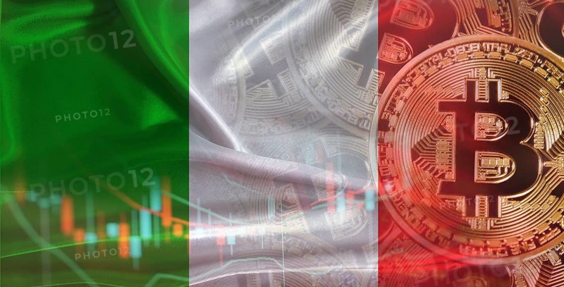 Bitcoin cryptocurrency with Italy flag, Investors in Blockchain Technology. Italian flag with Bitcoin in the background