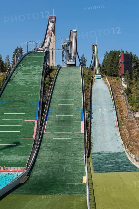 Large hill, ski jump, Salpausselkä ski jump, with large swimming pool, outdoor pool in summer, Lahti, Finland