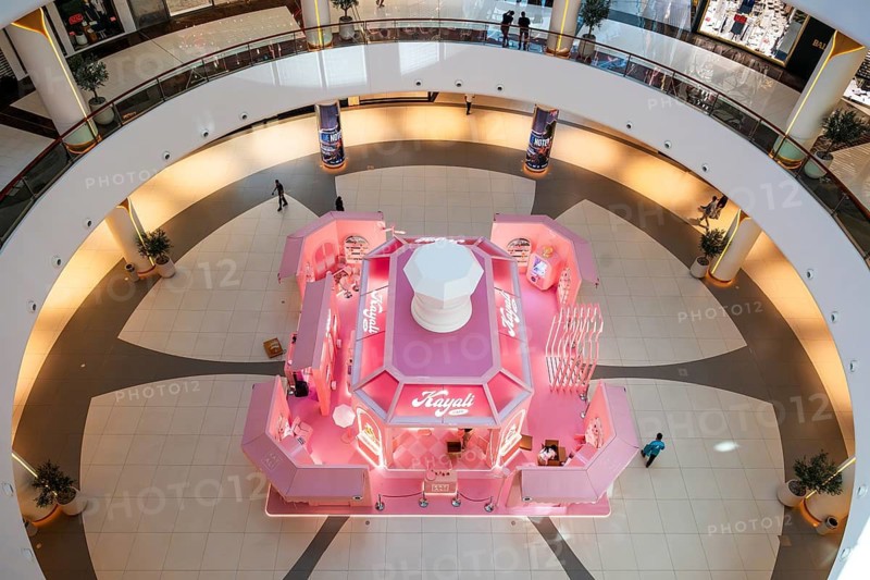 Kayali Cafe pink pop-up from the fragrance brand Kayali by Mona Kattan, Dubai, United Arab Emirates, UAE