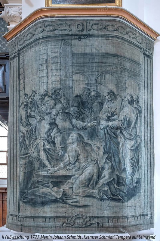 Lenten hanging foot washing, painted on both sides of canvas, Kremser Schmidt painted in 1777, parish church of the Assumption of Mary, Garsten, Upper Austria