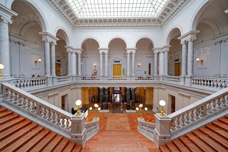 Entrance hall, foyer, Bibliotheca Albertina, University Library of Leipzig University, interior, Leipzig, Saxony, Germany
