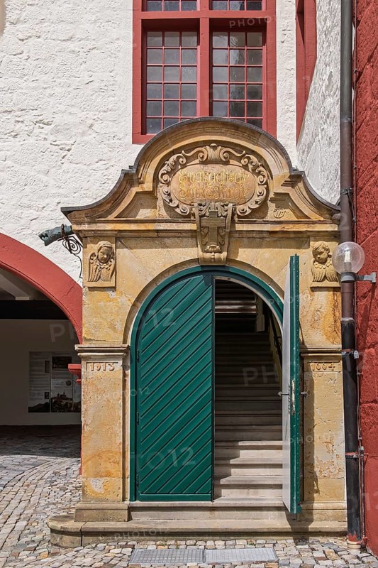 Entrance to the Lutheran Palace Church in the Castle Courtyard, Iburg Castle, Bad Iburg, Osnabrücker Land, Lower Saxony, Germany