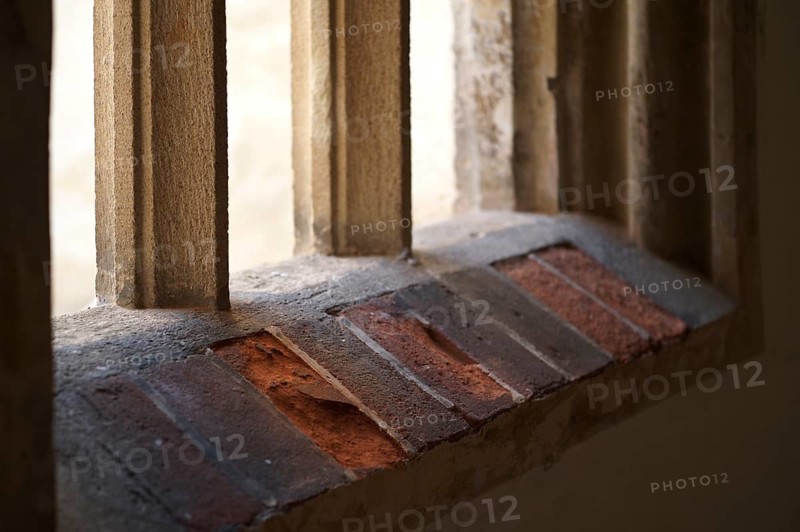 Interior view, building damage, broken, dilapidated bricks, cloister, Blaubeuren Abbey, Swabian Jura, Baden-Württemberg, Germany
