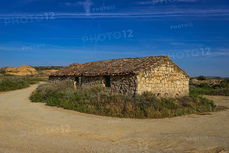 Old stone house as a refuge in the Bardenas Reales Natural Park, Navarra, Spain