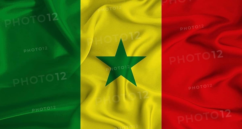 Realistic Senegal flag waving. Close up of flag of Senegal with cloth texture