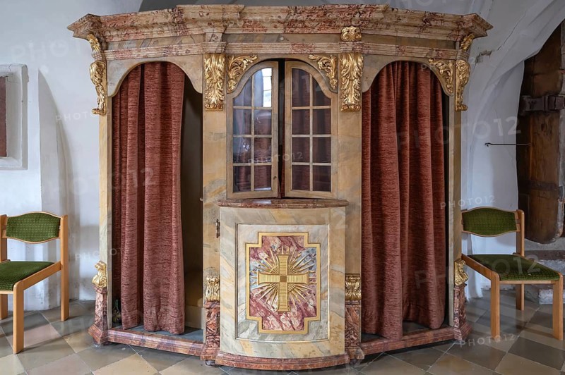 Baroque confessional in the parish church of the Most Holy Trinity, Kösslarn, Marktplatz 35, Lower Bavaria, Germany
