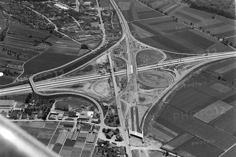 Historical aerial view of the new Stuttgart North motorway junction, Zuffenhausen, Stuttgart, Baden-Württemberg, Germany, 1964