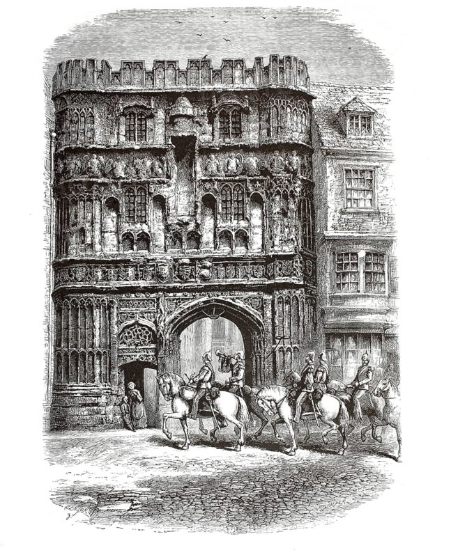 City gate of Canterbury, England, illustration, reproduction from a 19th century model. Authentic, file restored for optimal use, exact date of submission unknown, historical