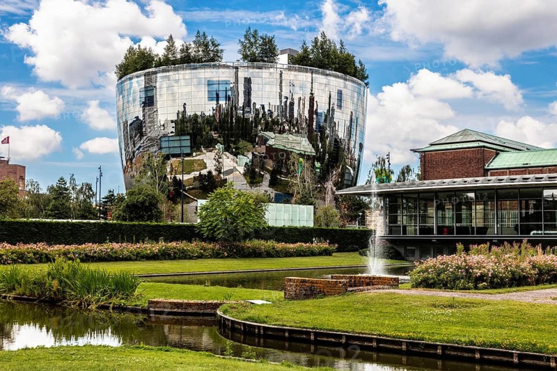 Boijmans Van Beuningen mirrored depot, The Bowl, world's first publicly accessible art depot, designed by MVRDV, Rotterdam, the Netherlands