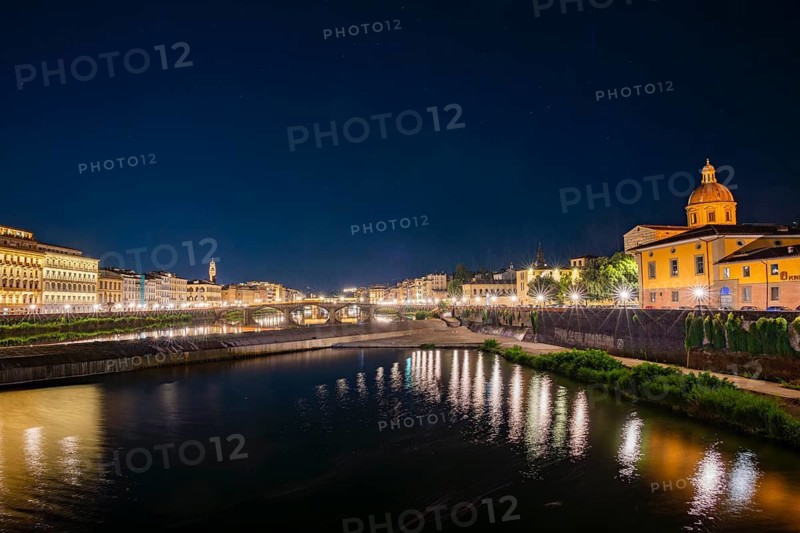 Church of San Frediano in Cestello with arno river in front at blue hour, Florence, UNESCO World Heritage Site, Tuscany, Italy