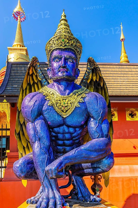 Statue of a human-bird-like creature, Garuda, Buddhist temple complex Wat Phra That Don Phra Chan, near Lampang, Lampang Province, Thailand