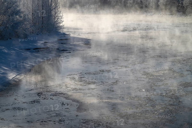 Fog over the river Glomma (Glåma), Alvdal, Hedmark, Innlandet, Norway, February 2026