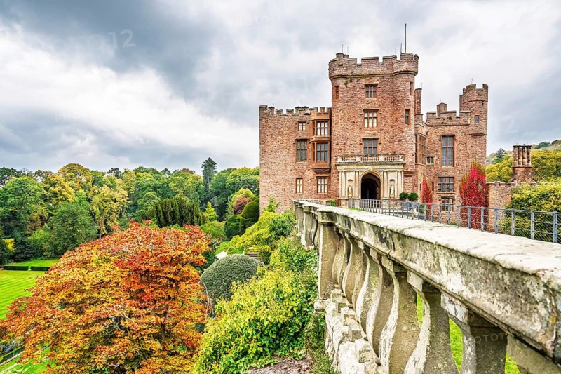 Autumn colors over Powis Castle and Garden, Welshpool, Powys, Wales, UK