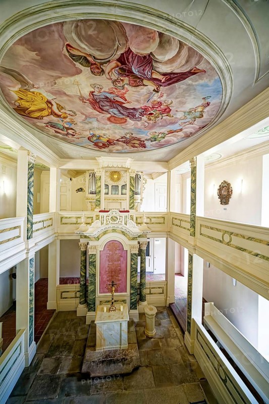 Castle chapel, Tenneberg Castle, museum, baroque room, castle, interior view, Waltershausen, Thuringian Forest, Thuringia, Germany