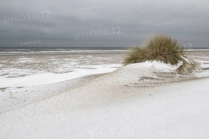 Snow-covered dunes on the North Sea, Langeoog, Lower Saxony, Germany