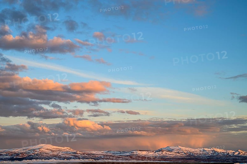 Ljungdalen, Jämtlands län, Sweden, snowy mountain landscape in twilight with clouds in evening light on the Flatruet pass road