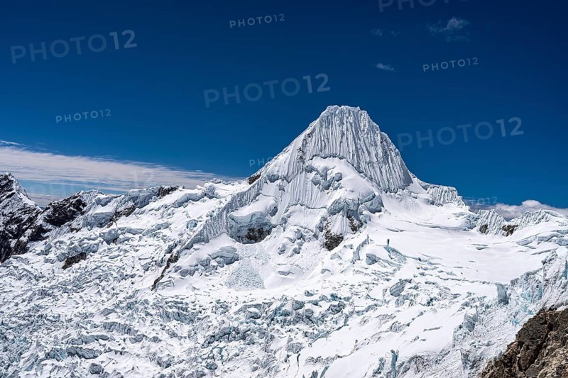 Alpamayo southwest face with alpamayo glacier, 5947 m, with the title of most beautiful mountain in the world, Cordillera Blanca, Huascaran National Park, northern Peru, Peru, South America