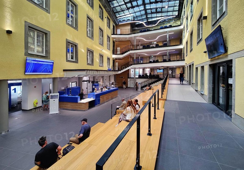 The new RathausForum, integrated in the former courtyard, Town Hall, Witten, Ruhr area, North Rhine-Westphalia, Germany