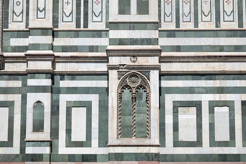 Detailed view, marble of various colors, façade, Cathedral of Santa Maria del Fiore, Cathedral, Duomo by Filippo Brunelleschi, UNESCO World Heritage Site, Old Town, Florence, Tuscany, Italy