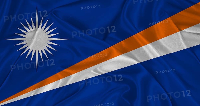 Marshallese flag with fabric texture. Realistic flag of Marshall Islands waving, National flag