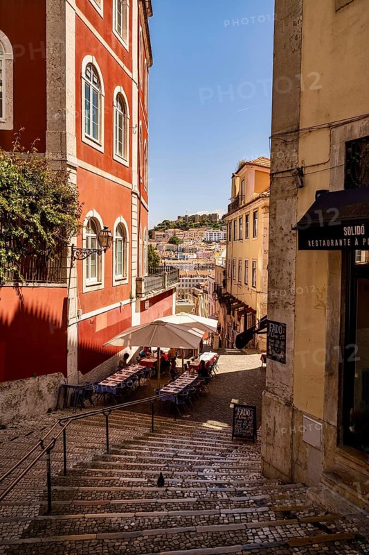 Alley with stairs in Lisbon, Portugal