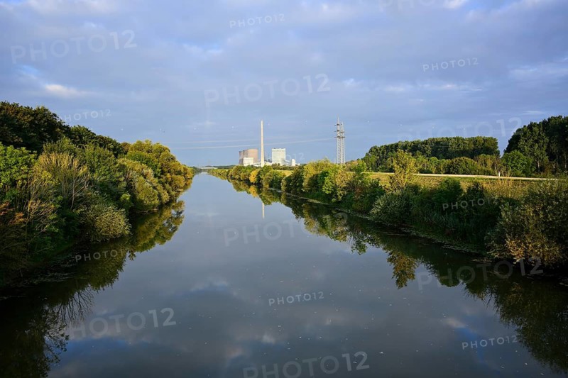 The river Lippe and power plant Gersteinwerk, Werne-Stockum, North Rhine-Westphalia, Germany