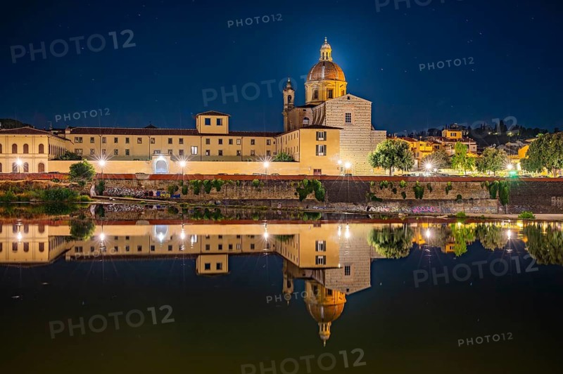 Church of San Frediano in Cestello with arno river in front at blue hour, Florence, UNESCO World Heritage Site, Tuscany, Italy