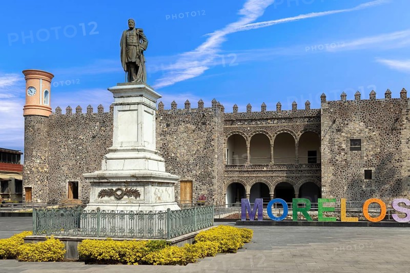 Central plaza in historic centre and colorful colonial architecture of Cuernavaca in Mexico Morelos