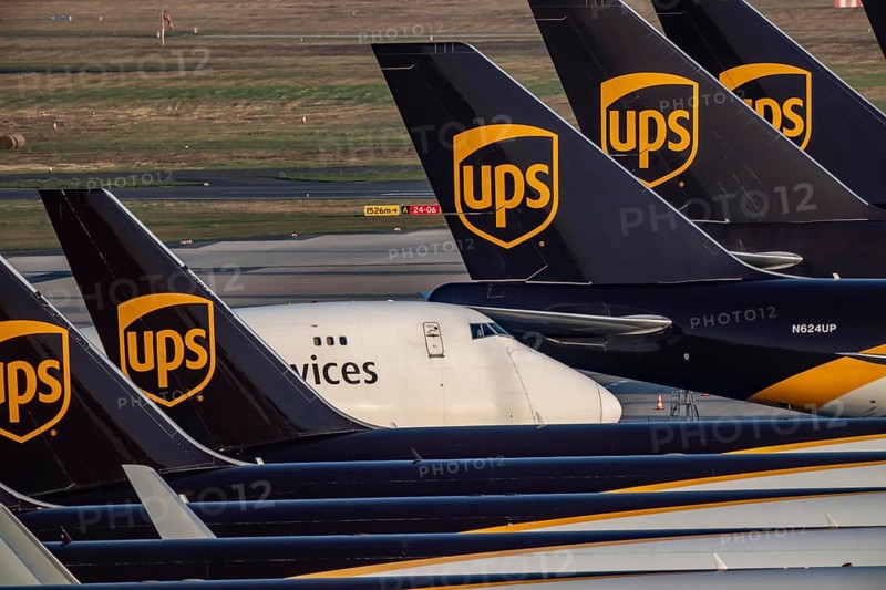 Cologne-Bonn airport, CGN, air freight center, UPS logisic hub, UPS cargo aircraft on the apron, tail stations, at the logistics center